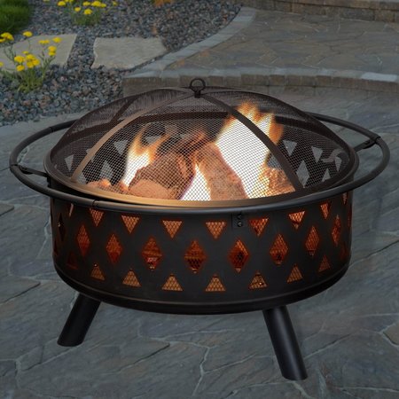 PURE GARDEN 32-Inch Wood Burning Fire Pit, Black 50-105